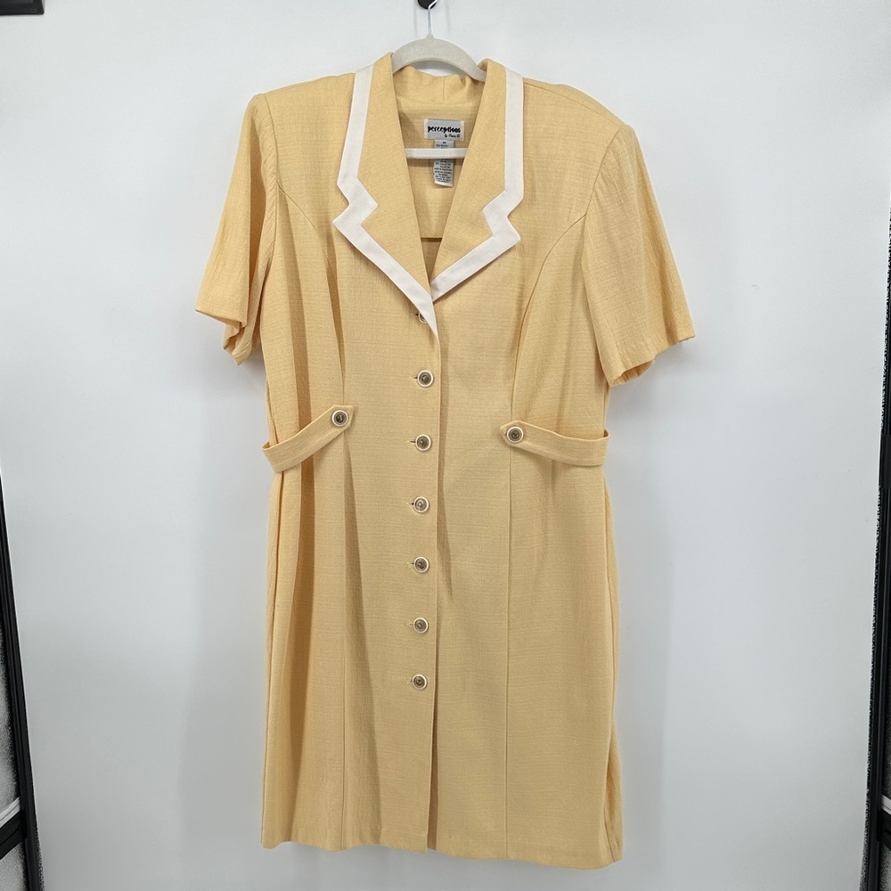 Perceptions VTG Cottagecore Grandmacore 70s/80s Yellow S/S Button-Up Dress Sz16